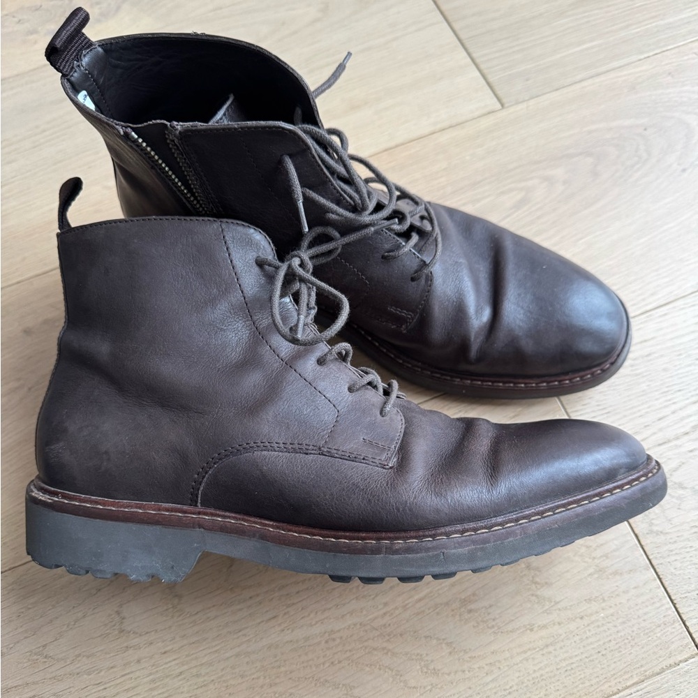 Geox Men's Dark Brown Leather Lace-Up Boots with Side Zip
